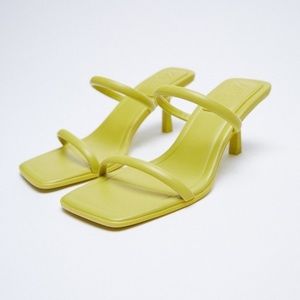NWOT Zara Woman Strappy Heeled Leather Sandals Pistachio Green | 2301/810 Size 9